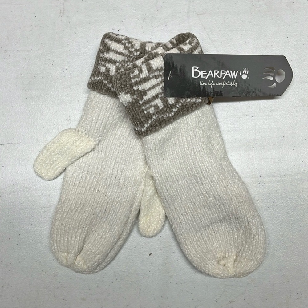 BEARPAW Ivory/Taupe, Scarf & Mitten, Fair Isle Chenille - Picture 3 of 11